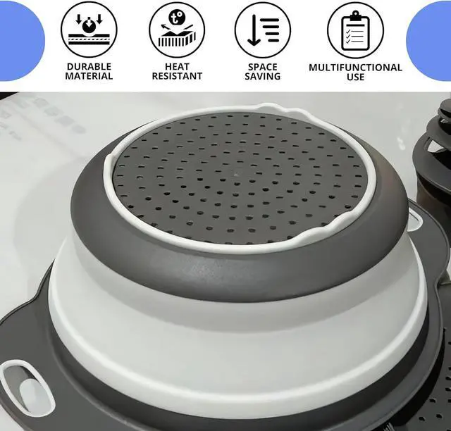 Alt view image 4 of 7 - White Round Silicone Collapsible Colander Silicone Round Kitchen Strainers with Plastic Handles Small Foldable Kitchen Strainer Perfect for Draining Pasta Vegetable and Fruit