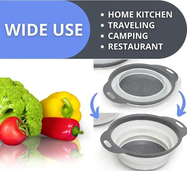 Alt view image 5 of 7 - White Round Silicone Collapsible Colander Silicone Round Kitchen Strainers with Plastic Handles Small Foldable Kitchen Strainer Perfect for Draining Pasta Vegetable and Fruit