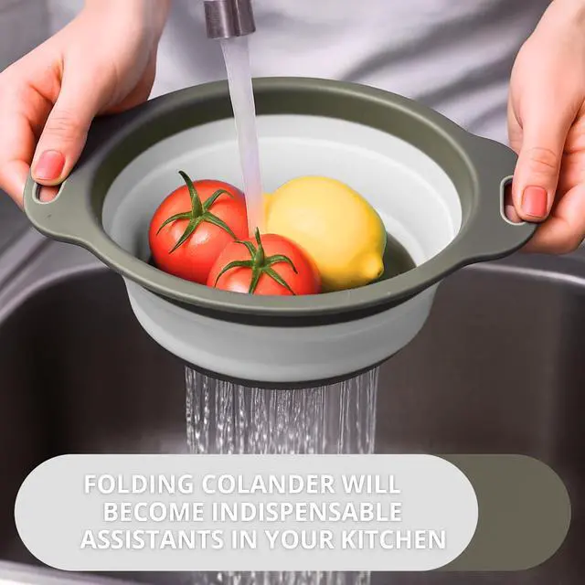 Alt view image 7 of 7 - White Round Silicone Collapsible Colander Silicone Round Kitchen Strainers with Plastic Handles Small Foldable Kitchen Strainer Perfect for Draining Pasta Vegetable and Fruit