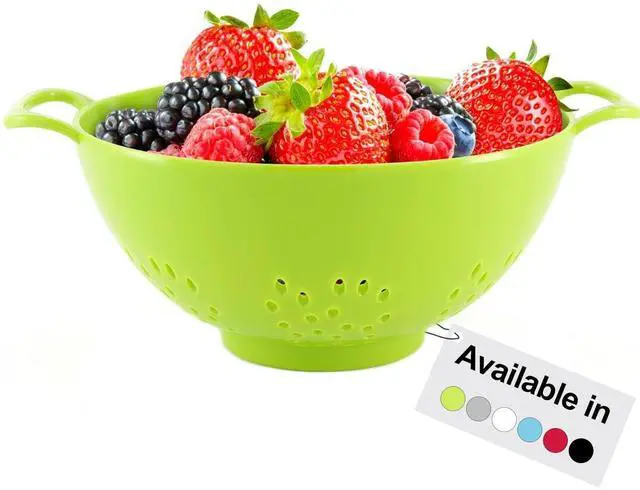 Main image of 6-Inch Small Colander, 3-Cup Food Strainer, Meadow Green | BPA-free, dishwasher-safe mini colander has a wide, shallow bowl, 1/8-inch holes, two handles, ring foot and smooth edges.