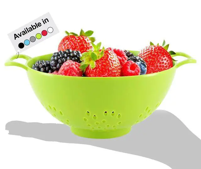Alt view image 2 of 7 - 6-Inch Small Colander, 3-Cup Food Strainer, Meadow Green | BPA-free, dishwasher-safe mini colander has a wide, shallow bowl, 1/8-inch holes, two handles, ring foot and smooth edges.
