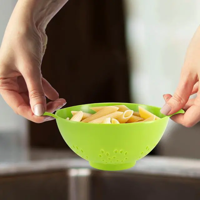 Alt view image 7 of 7 - 6-Inch Small Colander, 3-Cup Food Strainer, Meadow Green | BPA-free, dishwasher-safe mini colander has a wide, shallow bowl, 1/8-inch holes, two handles, ring foot and smooth edges.