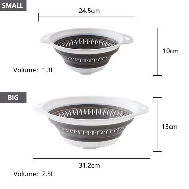 Alt view image 3 of 6 - Collapsible Colander and Strainer,Silicone Strainer Colanders & Food Strainers,for Vegetable and Fruit, Kitchen Essentials (2, White, 1.3L+2.5L)