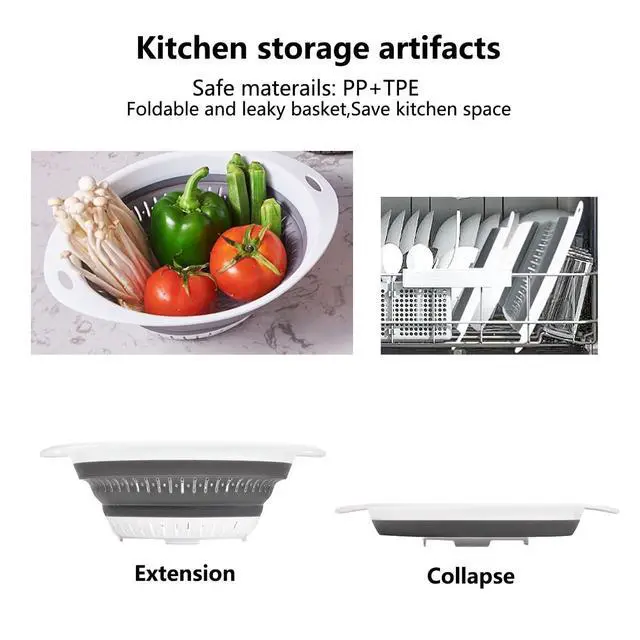Alt view image 6 of 6 - Collapsible Colander and Strainer,Silicone Strainer Colanders & Food Strainers,for Vegetable and Fruit, Kitchen Essentials (2, White, 1.3L+2.5L)