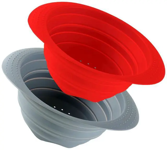 Main image of Collapsible Silicone Colander with Handle, 10.5-Inch Large Capacity Foldable Strainer for Vegetables, Pasta, Fruits - Heat Resistant up to 212°F, Non-Slip Base, Space-Saving Kitchen Tool-2pack