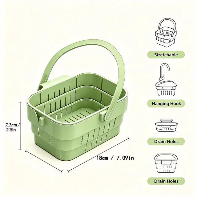 Alt view image 5 of 7 - Stretchable Hanging Sink Draining Basket with Flip Lid, Space-Saving Collapsible Kitchen Storage Basket, Multi-Purpose Drain Basket for Fruits, Vegetables & Kitchen Gadgets