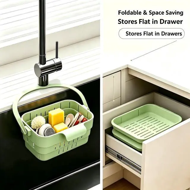 Alt view image 4 of 7 - Stretchable Hanging Sink Draining Basket with Flip Lid, Space-Saving Collapsible Kitchen Storage Basket, Multi-Purpose Drain Basket for Fruits, Vegetables & Kitchen Gadgets