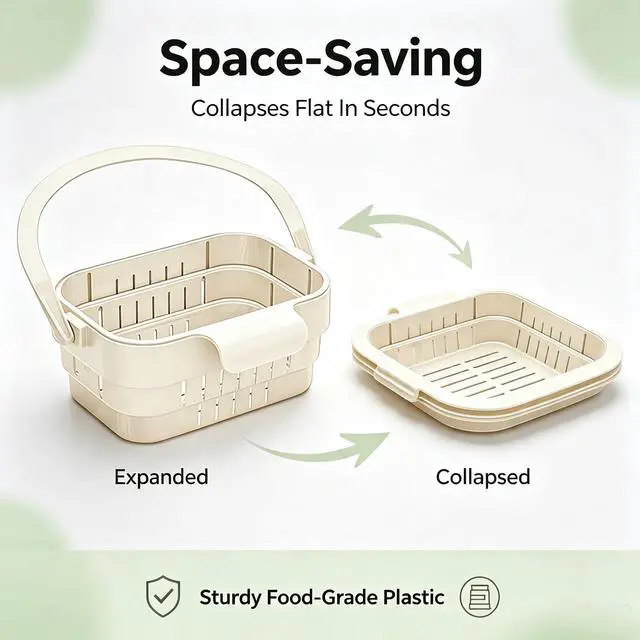 Alt view image 4 of 6 - Foldable Hanging Sink Drain Basket, Stretchable Kitchen Colander with Handle, Space Saving Multi-functional Kitchen Storage Basket Draining for Food, Fruits, Vegetables, Utensils(Green)