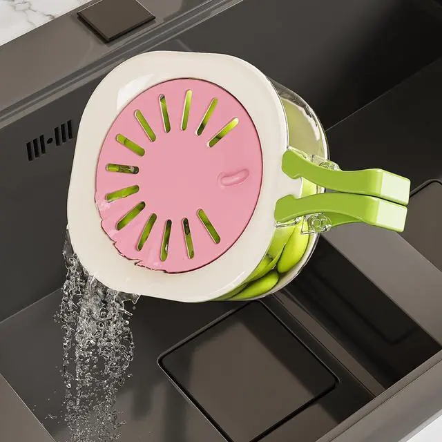 Main image of Fruit Berry Washing Bowl with Strainer, Fruit Vegetable Lettuce Keeper Storage Containers with Foldable Handle, Portable Strainers and Colander for Kitchen Fridge Picnic Outdoor (Pink)