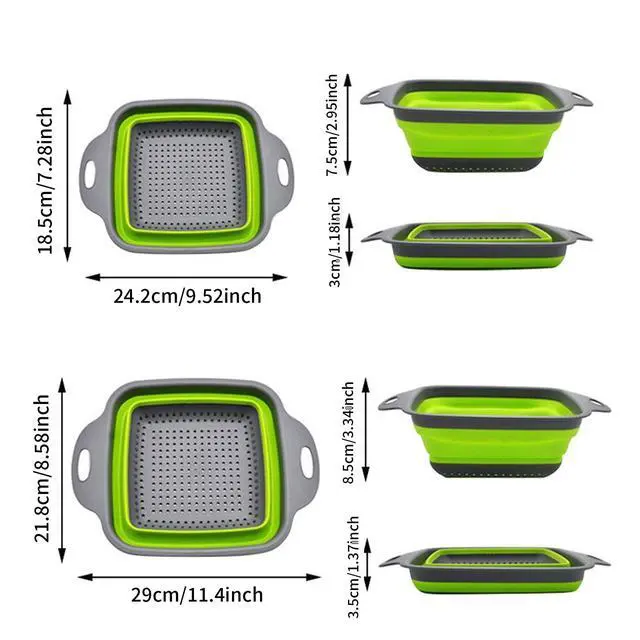 Alt view image 2 of 7 - 2 PCS Collapsible Colander, Collapsible Strainers for Kitchen, 11.5 inch Silicone Strainer and 9.5 inch Silicone Colander for Draining Vegetable fruit, Kitchen Food Strainer, Blue (Green)