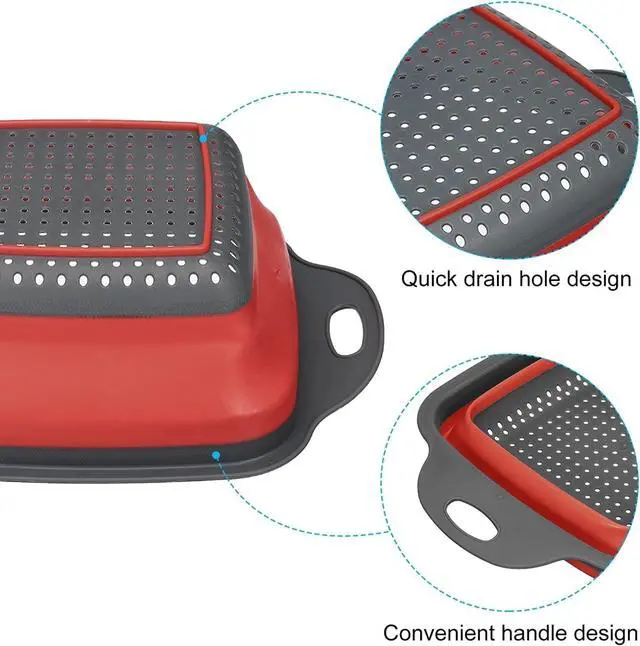 Alt view image 4 of 6 - Collapsible Colander,Collapsible Colander Set,Folding Kitchen Silicone Strainer,Vegetable Pasta And Fruit,Folding and Expandable Square Silicone Kitchen Strainer