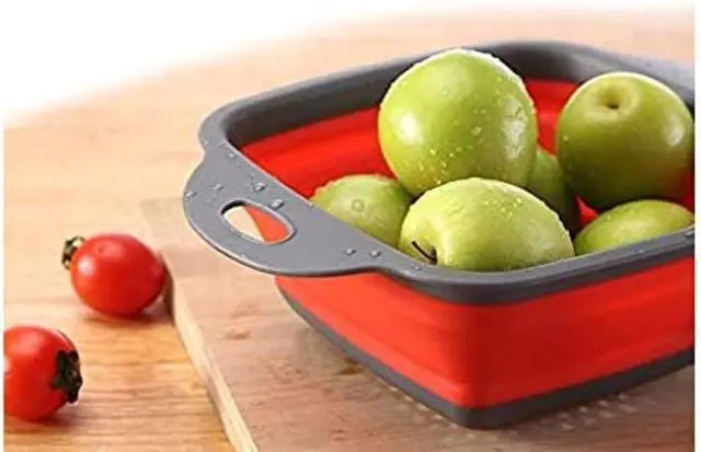 Alt view image 5 of 6 - Collapsible Colander,Collapsible Colander Set,Folding Kitchen Silicone Strainer,Vegetable Pasta And Fruit,Folding and Expandable Square Silicone Kitchen Strainer