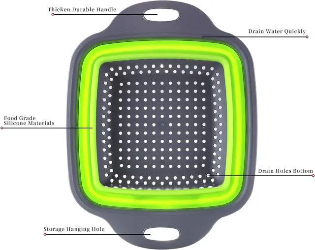 Alt view image 2 of 6 - Collapsible Colander,Collapsible Colander Set,Folding Kitchen Silicone Strainer,Vegetable Pasta And Fruit,Folding and Expandable Square Silicone Kitchen Strainer