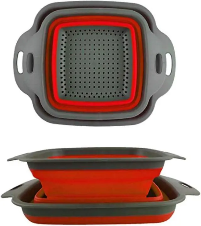 Alt view image 3 of 6 - Collapsible Colander,Collapsible Colander Set,Folding Kitchen Silicone Strainer,Vegetable Pasta And Fruit,Folding and Expandable Square Silicone Kitchen Strainer