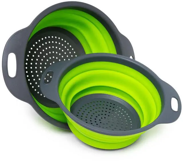 Main image of Set of 2 Collapsible Colander made of Silicone, Food-Grade, Perfect for Draining Pasta, Vegetables and Fruits (Green)