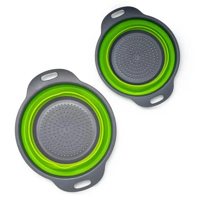 Alt view image 5 of 6 - Set of 2 Collapsible Colander made of Silicone, Food-Grade, Perfect for Draining Pasta, Vegetables and Fruits (Green)