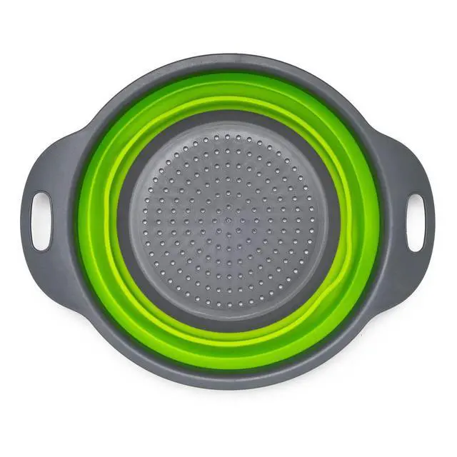 Alt view image 4 of 6 - Set of 2 Collapsible Colander made of Silicone, Food-Grade, Perfect for Draining Pasta, Vegetables and Fruits (Green)