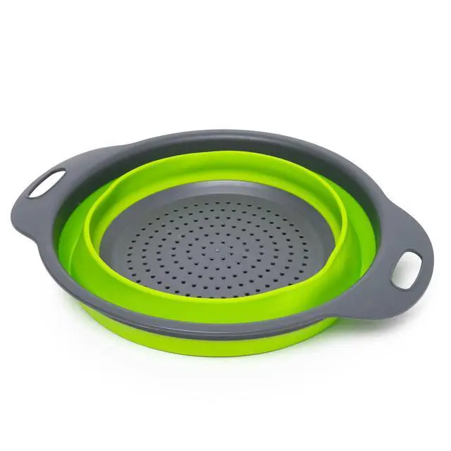 Alt view image 3 of 6 - Set of 2 Collapsible Colander made of Silicone, Food-Grade, Perfect for Draining Pasta, Vegetables and Fruits (Green)