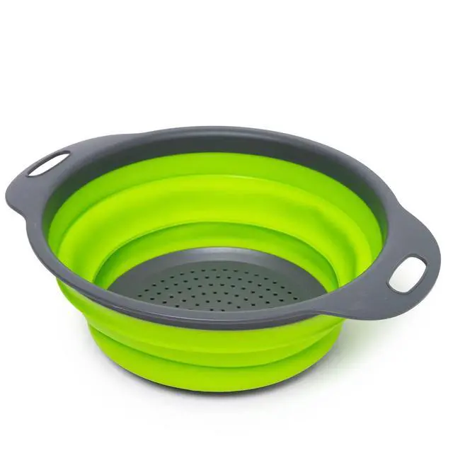 Alt view image 2 of 6 - Set of 2 Collapsible Colander made of Silicone, Food-Grade, Perfect for Draining Pasta, Vegetables and Fruits (Green)