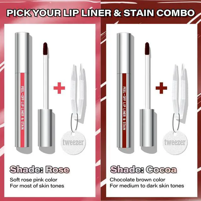 Alt view image 4 of 7 - Peel Off Lip Liner Stain, Long Wear Tattoo Lip Liner with Tweezer, Peel Off Lip Stain with Matte Finish, Long Lasting, Waterproof, Transfer-proof, Highly Pigmented Color (Cocoa)