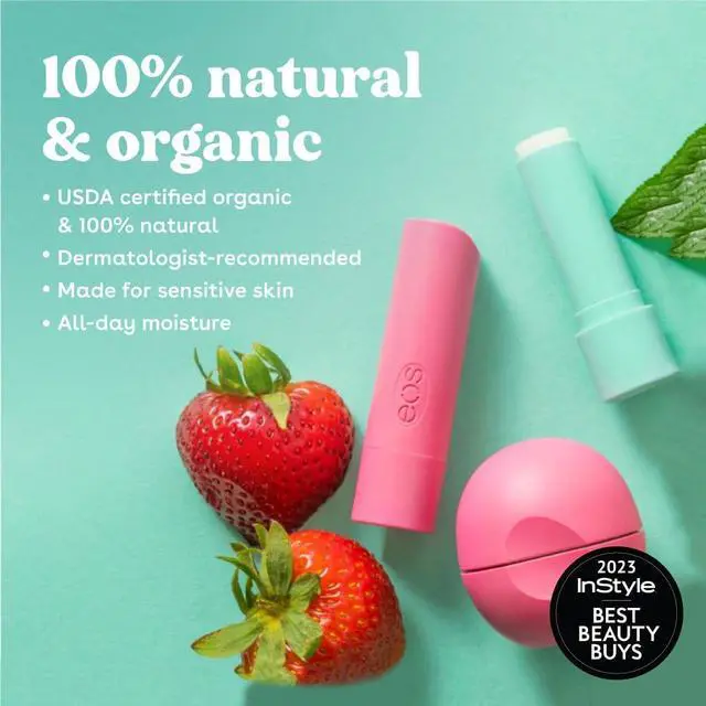 Alt view image 3 of 7 - 100% Natural & Organic Lip Balm- Strawberry Sorbet, 0.14 oz, 2-Pack