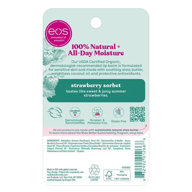 Alt view image 7 of 7 - 100% Natural & Organic Lip Balm- Strawberry Sorbet, 0.14 oz, 2-Pack