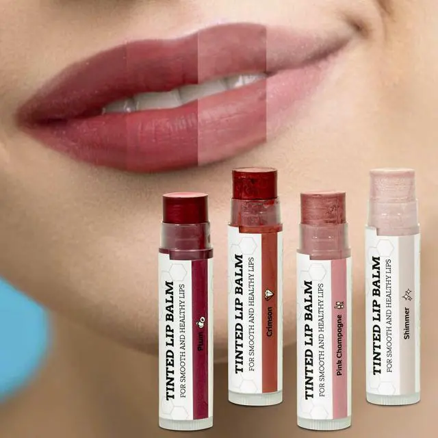 Alt view image 5 of 7 - Tinted Lip Balm 4 Pack of Assorted Colors - Beeswax, Coconut Oil, Cocoa Butter, Vitamin E - Moisturize and Beautify - Paraben Free | Organic Beeswax, Organic Coconut Oil Cocoa Butter, Vitamin E,