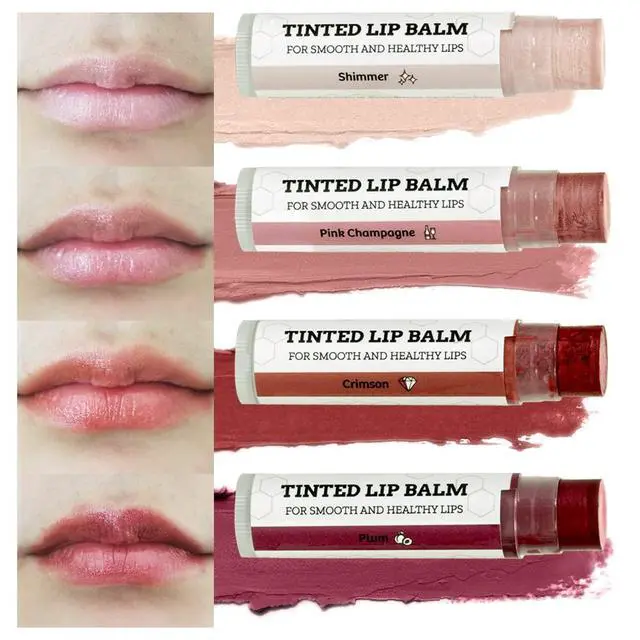 Alt view image 7 of 7 - Tinted Lip Balm 4 Pack of Assorted Colors - Beeswax, Coconut Oil, Cocoa Butter, Vitamin E - Moisturize and Beautify - Paraben Free | Organic Beeswax, Organic Coconut Oil Cocoa Butter, Vitamin E,