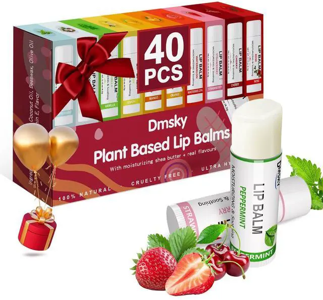 Main image of 40 Pack Lip Balm Bulk, Fruit Lip Balm Variety Pack, Natural Moisturizing Balms for Dry Cracked Lips, Hydrating for Men Women Kids - 10 Flavors