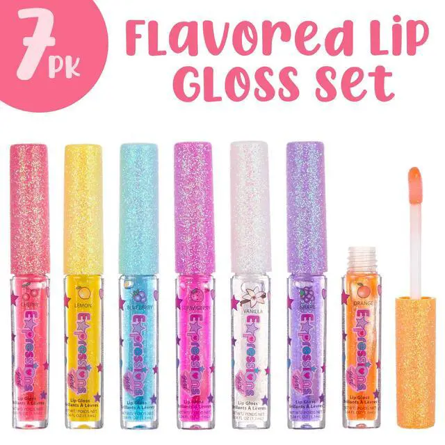 Alt view image 2 of 7 - 7pc Fruity Flavored Lip Gloss Set - Assorted Fruit Flavor-Great Gift | Non-Toxic Kids Makeup. Fun Shiny Lip Gloss Collection for Kids, Teens & Girls - Sweet & Glossy Lip Care