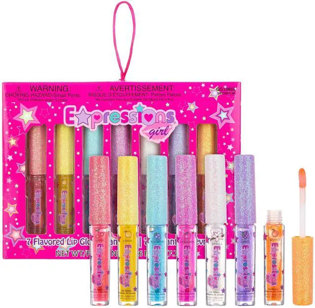 Main image of 7pc Fruity Flavored Lip Gloss Set - Assorted Fruit Flavor-Great Gift | Non-Toxic Kids Makeup. Fun Shiny Lip Gloss Collection for Kids, Teens & Girls - Sweet & Glossy Lip Care