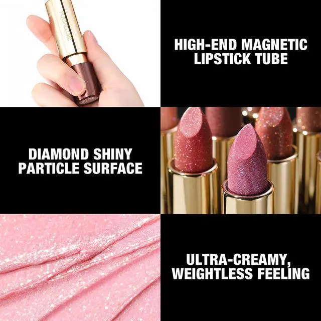 Alt view image 5 of 6 - Metallic Lipstick - Sparkle Glitter Finish, Light Pink | Full Coverage, Long-Lasting, Smudge-proof, Hydrating Formula, Non-sticky, Lightweight Frosted Lipsticks,