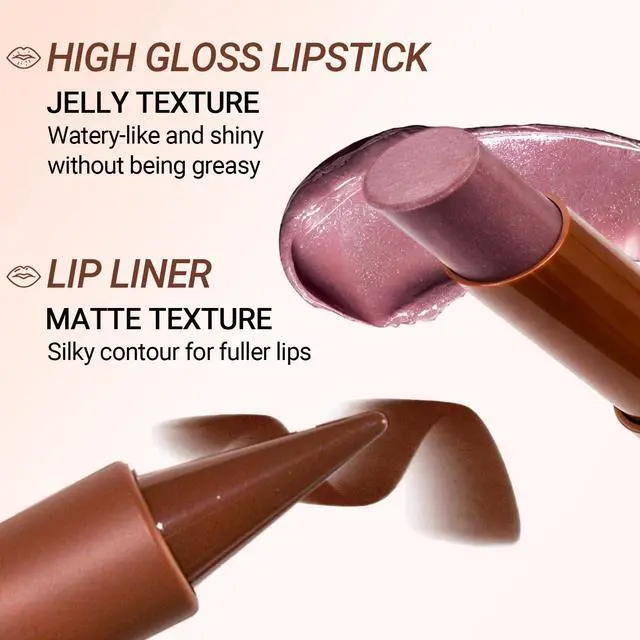 Alt view image 5 of 7 - Nourishing Lip Gloss with Brown Lip Liner Lip Combo Sets, Solid Lip Gloss Jelly Lipstick High Shine, Nude Lip Kit with Lip Liner and Gloss for Women, Lightweight Long-Lasting Lipstick Makeup