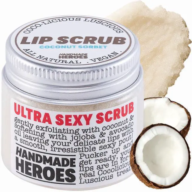 Main image of 100% Natural Lip Scrub, Vegan Conditioning Coconut Lip Exfoliator - Gentle Exfoliant, Ultra Sexy Sugar Lip Mask Polish and Scrubber for Chapped Dry and Dark Lips, (Coconut Sorbet)
