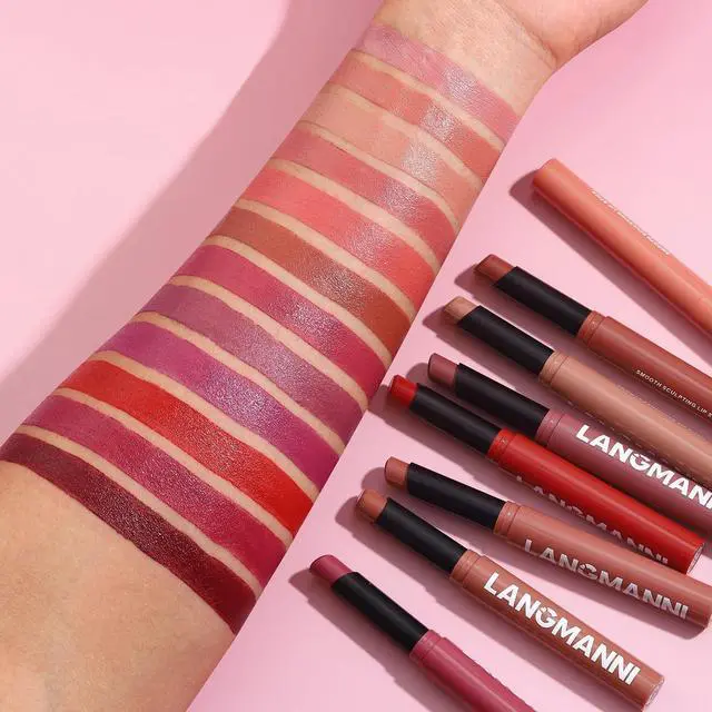 Alt view image 2 of 7 - 12Pcs Velvet Matte Lipstick Set, Nude to Dark Shades, Long-Lasting,Color A | Highly pigmented matte color, smooth creamy glide, waterproof wear, nude-to-dark tones, ideal for daily makeup or gifting
