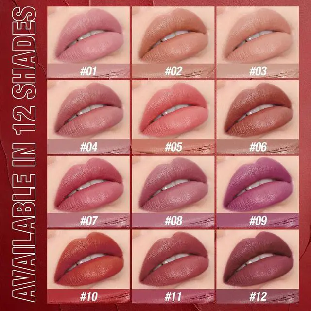 Alt view image 3 of 7 - 12Pcs Velvet Matte Lipstick Set, Nude to Dark Shades, Long-Lasting,Color A | Highly pigmented matte color, smooth creamy glide, waterproof wear, nude-to-dark tones, ideal for daily makeup or gifting