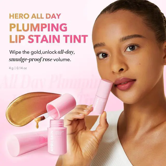 Alt view image 2 of 7 - Hero All Day Plumping Lip Stain Rose pink | 24H Lip Stain - Smudge & Transfer Resistant, Plumping Wipe-Off Tint, Natural Rose 0.14oz