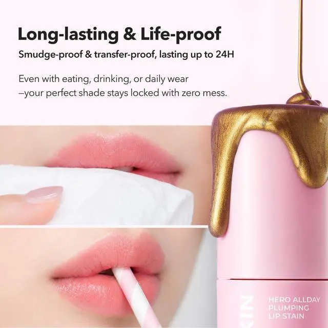 Alt view image 4 of 7 - Hero All Day Plumping Lip Stain Rose pink | 24H Lip Stain - Smudge & Transfer Resistant, Plumping Wipe-Off Tint, Natural Rose 0.14oz
