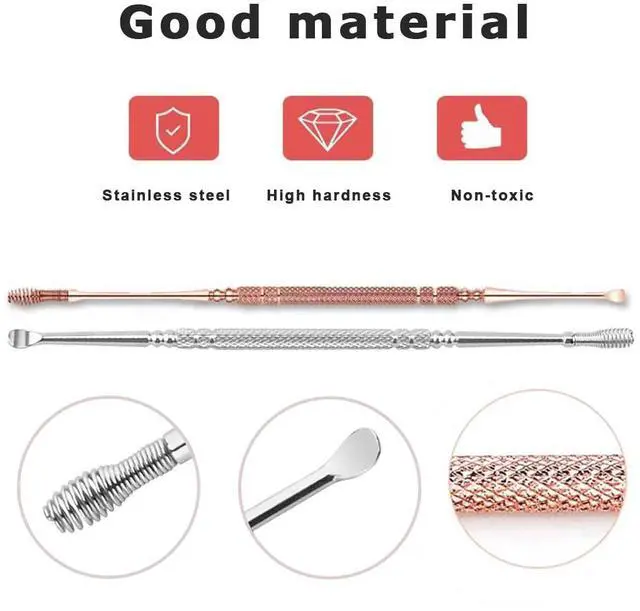 Alt view image 6 of 7 - Spring Ear Wax Cleaner Tool Set Ear Cleaner Ear Cleaner Tool Ear Wax Removal Spoon Double Ended with Stainless 360° Spiral Ear Massage Cleaning Tool Ear Cleaner Cleaning Brush and Storage Box 2PCS