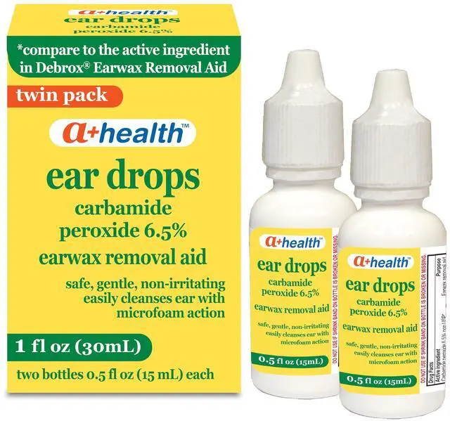 Main image of Earwax Removal Drops, Carbamide Peroxide 6.5%, Made in USA, Twin Pack, 1 fl Ounce(Two 0.5 fl oz bottles)