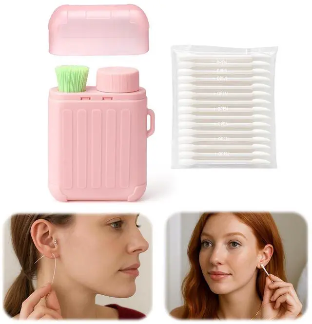 Main image of Ear Piercing Cleaner,Ear Piercing Cleaning Kit for Girls Women Men | Earring Hole Piercing Aftercare Cleaning Tool Set with 240pcs Disposable Ear Piercing Cleaner Floss,50pcs Cotton Swabs,Pink