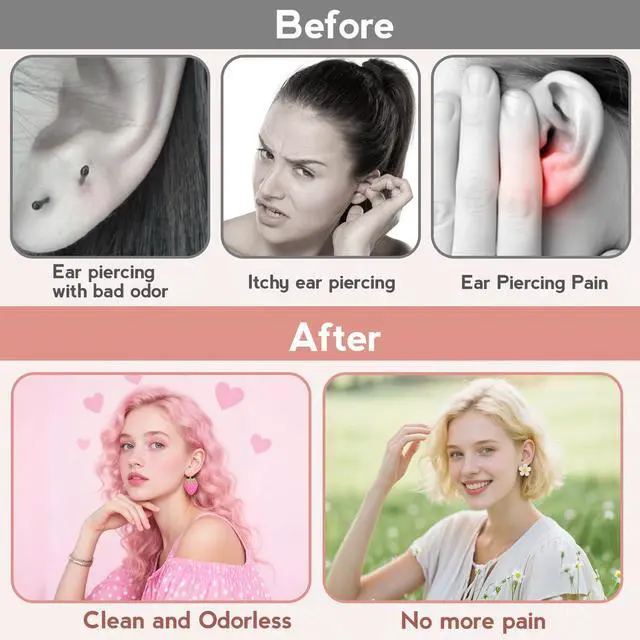 Alt view image 3 of 7 - Ear Piercing Cleaner,Ear Piercing Cleaning Kit for Girls Women Men | Earring Hole Piercing Aftercare Cleaning Tool Set with 240pcs Disposable Ear Piercing Cleaner Floss,50pcs Cotton Swabs,Pink