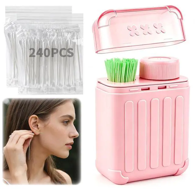 Main image of Ear Piercing Cleaner Kit with 240pcs Disposable Ear Piercing Cleaner Floss, Skin-Friendly Paper Portable Piercing Aftercare System100 pcs Cotton Swabs for Men Women (Pink)