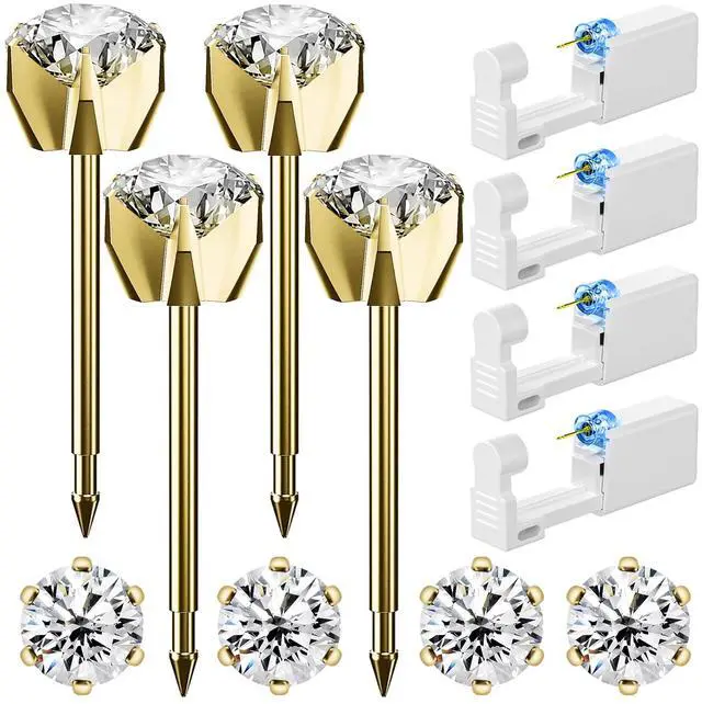 Main image of 12 Pcs Ear Piercing Kit Disposable Ear Piercing Gun Kit with 4 Pcs 6 Prong Setting Cubic Zirconia Earrings Stud 316L Stainless Steel Easy to Use at Home Self Ear Piercer Gun Kit Tool