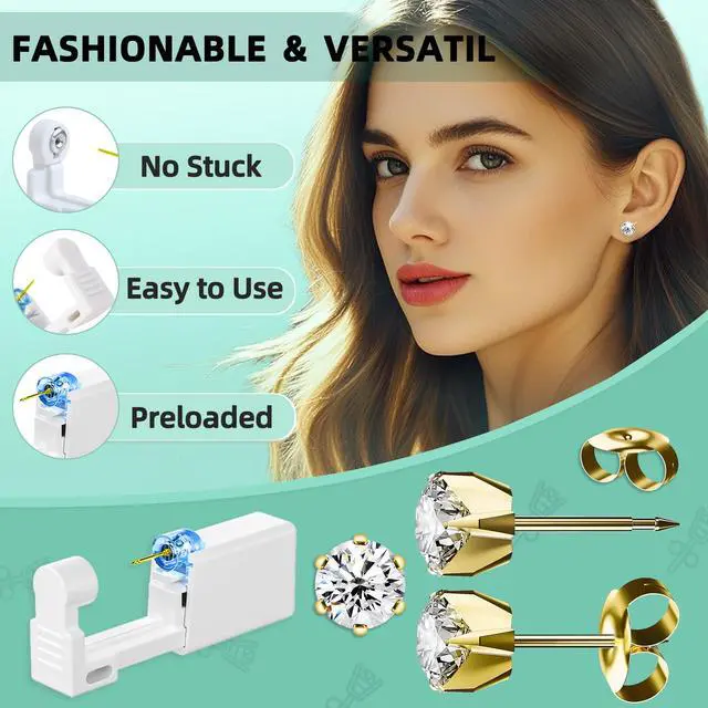 Alt view image 3 of 6 - 12 Pcs Ear Piercing Kit Disposable Ear Piercing Gun Kit with 4 Pcs 6 Prong Setting Cubic Zirconia Earrings Stud 316L Stainless Steel Easy to Use at Home Self Ear Piercer Gun Kit Tool