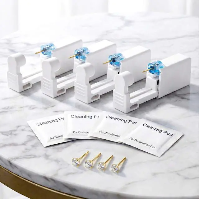 Alt view image 2 of 6 - 12 Pcs Ear Piercing Kit Disposable Ear Piercing Gun Kit with 4 Pcs 6 Prong Setting Cubic Zirconia Earrings Stud 316L Stainless Steel Easy to Use at Home Self Ear Piercer Gun Kit Tool