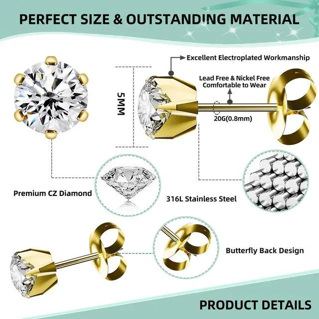 Alt view image 5 of 6 - 12 Pcs Ear Piercing Kit Disposable Ear Piercing Gun Kit with 4 Pcs 6 Prong Setting Cubic Zirconia Earrings Stud 316L Stainless Steel Easy to Use at Home Self Ear Piercer Gun Kit Tool