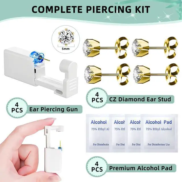 Alt view image 4 of 6 - 12 Pcs Ear Piercing Kit Disposable Ear Piercing Gun Kit with 4 Pcs 6 Prong Setting Cubic Zirconia Earrings Stud 316L Stainless Steel Easy to Use at Home Self Ear Piercer Gun Kit Tool
