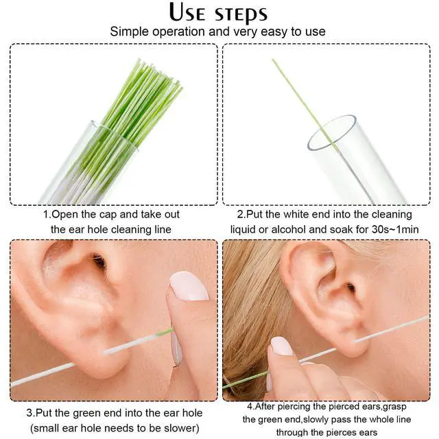 Alt view image 3 of 6 - 360 Pcs Ear Hole Piercing Cleaner Floss,Green, Purple, Blue | Disposable Piercing Aftercare Cleaning Tool for Women Men, More Flexible, Softer And More Comfortable, Easily Remove Odors