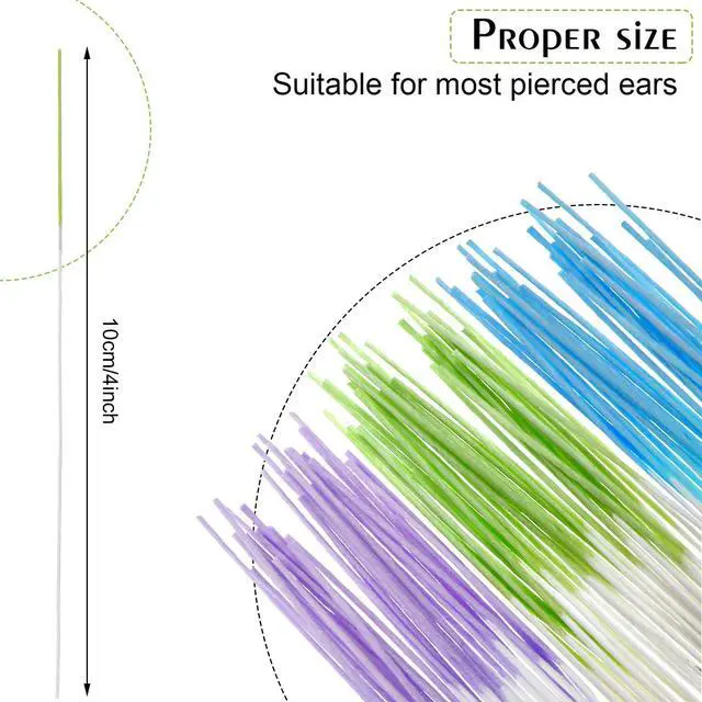 Alt view image 2 of 6 - 360 Pcs Ear Hole Piercing Cleaner Floss,Green, Purple, Blue | Disposable Piercing Aftercare Cleaning Tool for Women Men, More Flexible, Softer And More Comfortable, Easily Remove Odors